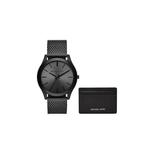 Runway Black Stainless Steel Mesh Mens Watch and Wallet Gift Set