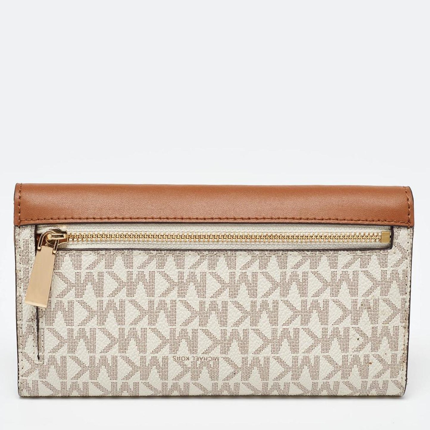 Michael Kors White/tan Coated Canvas And Leather Fulton Continental Wallet