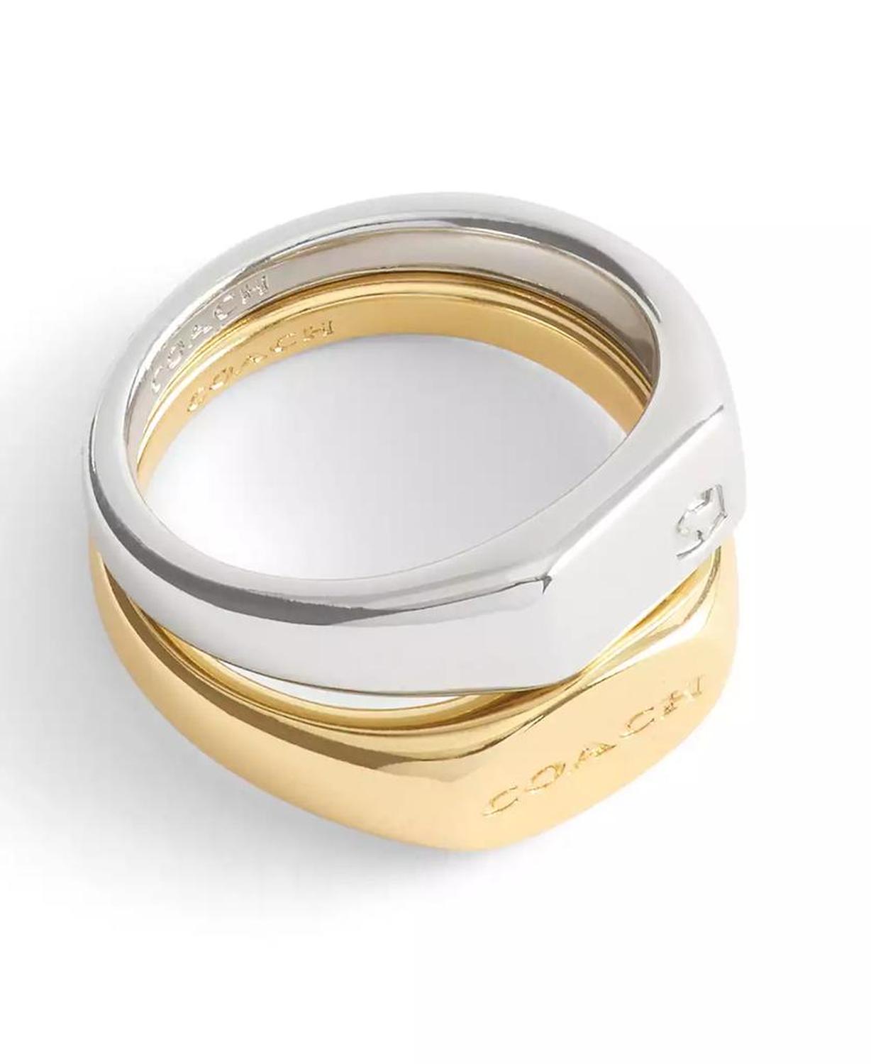Two Tone Signature Signet Duo Ring Set