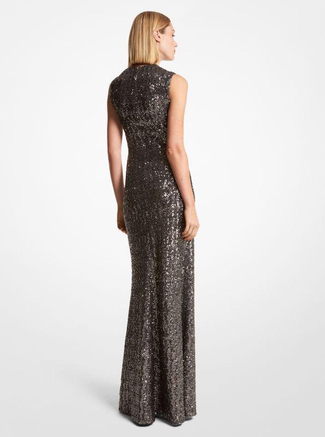Embroidered Sequin Gown