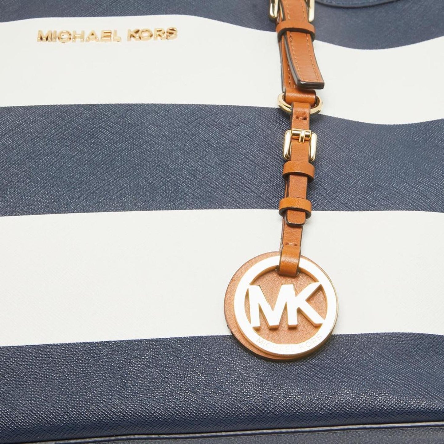 Michael Kors Leather Stripe Jet Set Travel Tote