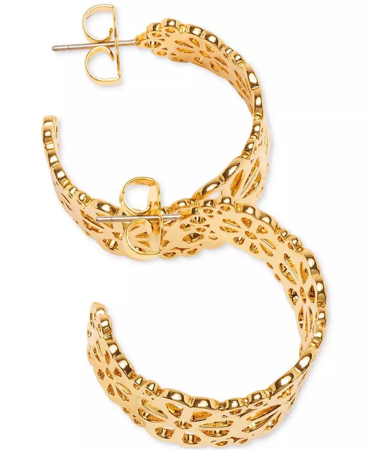 Small Spade Flower Lace Hoop Earrings, 1.05"