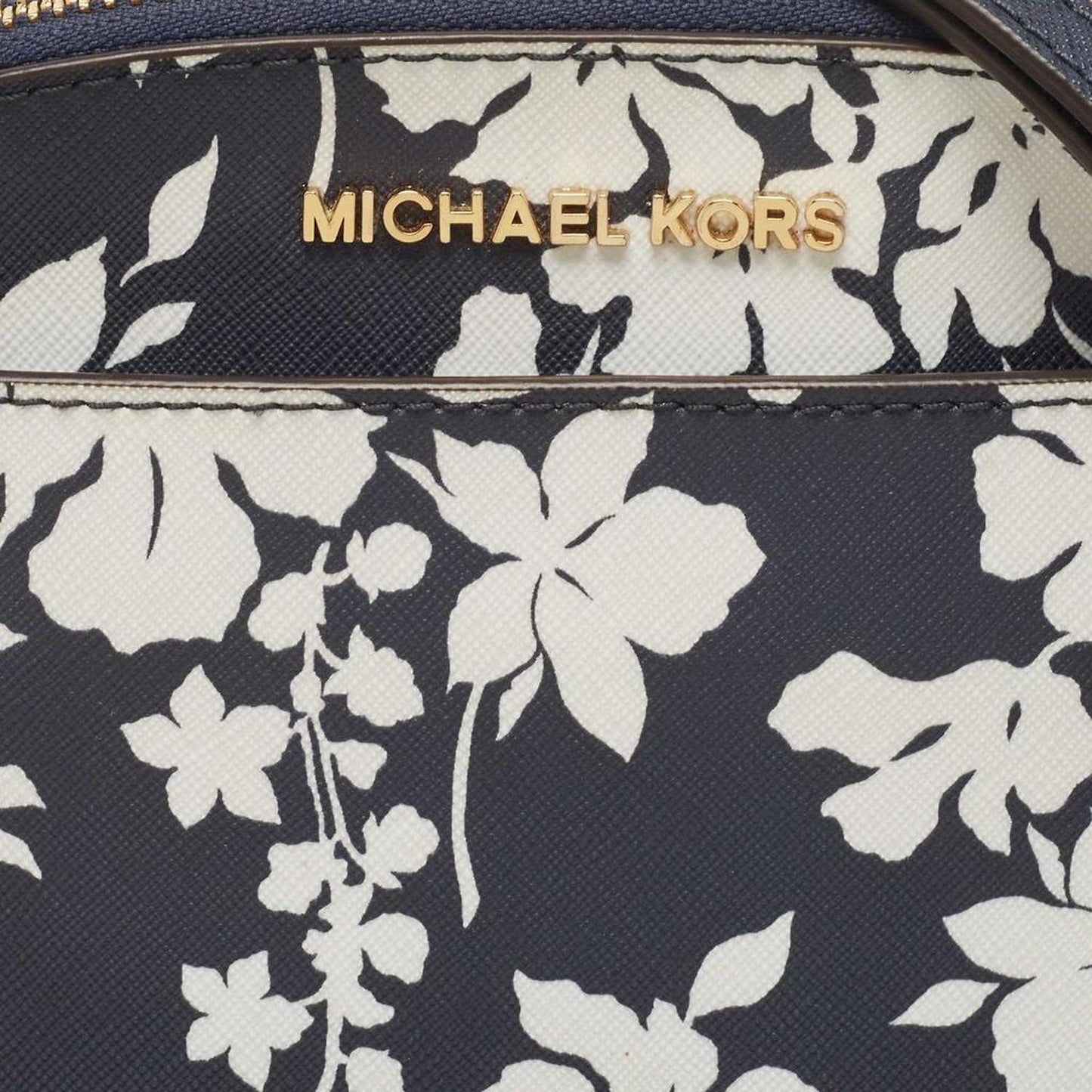 Michael Kors Navy Leather Floral Dome Crossbody Bag