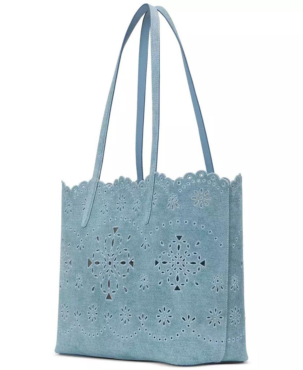 Do It All Spade Flower Perforated Denim Large Tote Bag