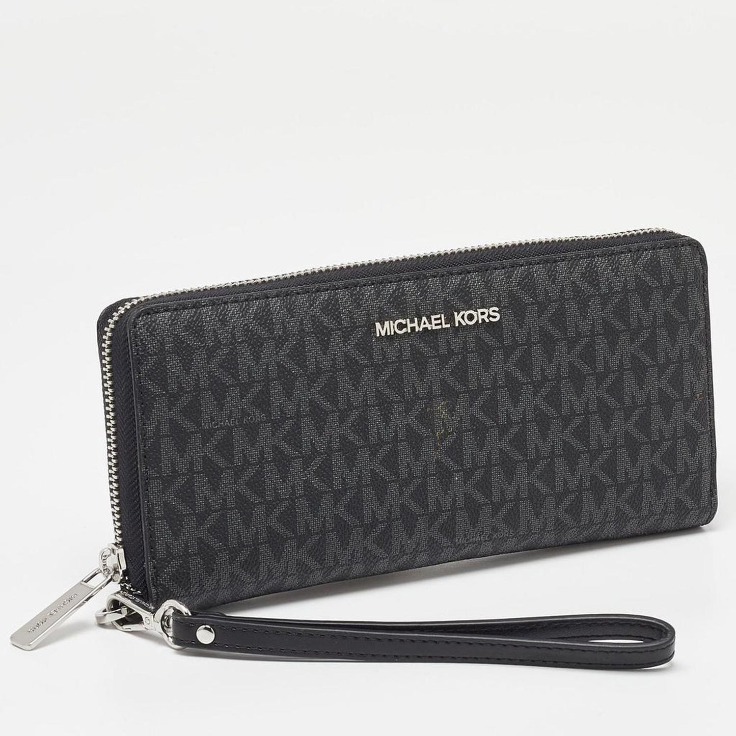 Michael Kors Black/grey Signature Coated Canvas Zip Around Wallet