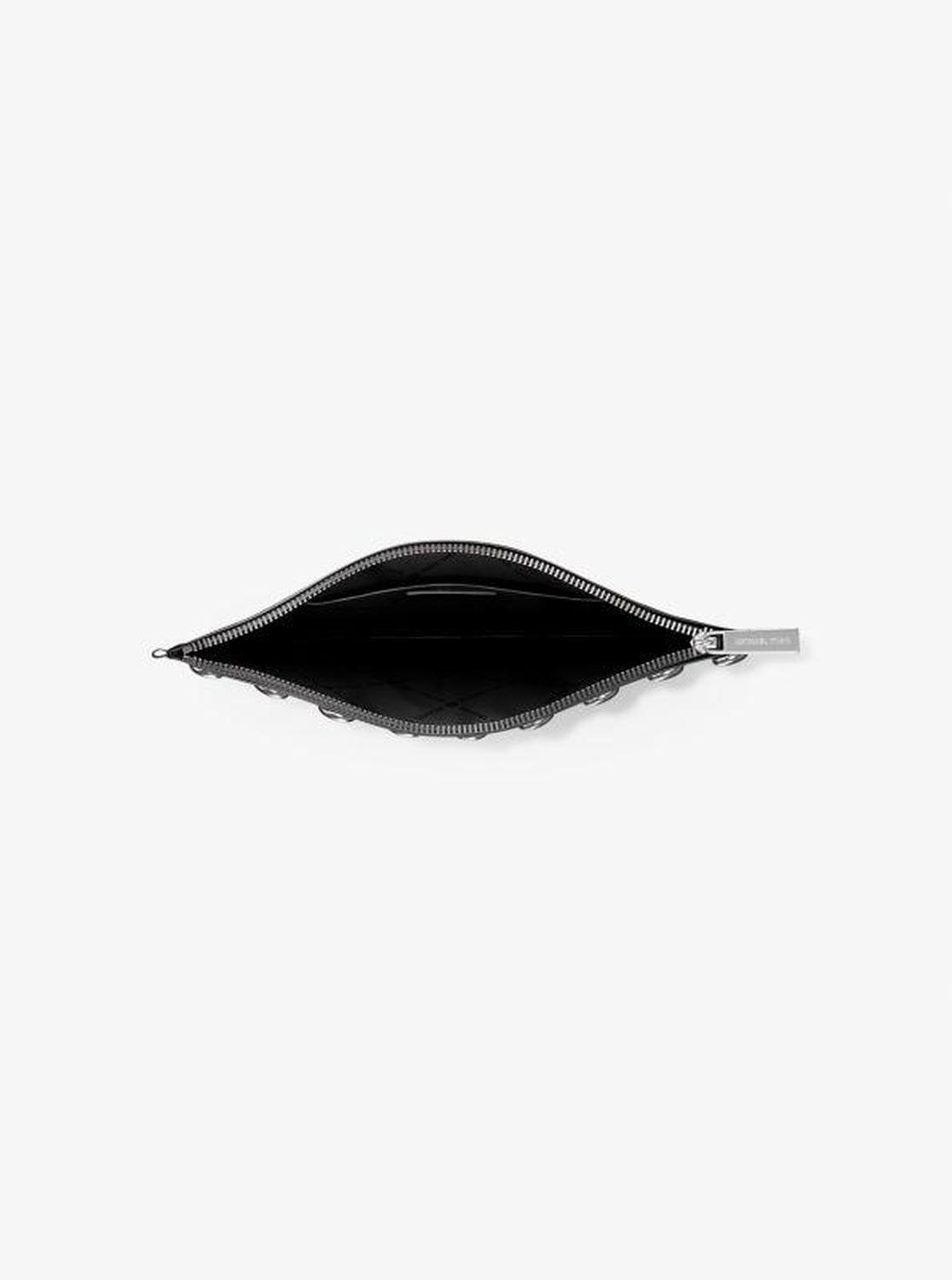 Jet Set Large Studded Pebbled Leather Wristlet