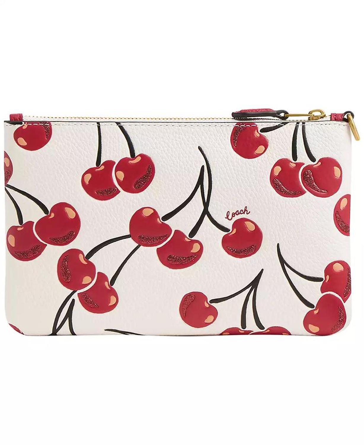 Boxed Essential Small Cherry Print Leather Wristlet