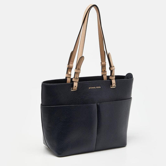 Michael Kors Dark Blue/beige Leather Bedford Tote