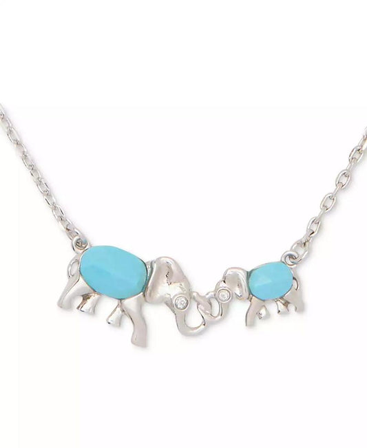 Silver-Tone Mama Elephant Stone Pendant Necklace, 16" + 3" extender