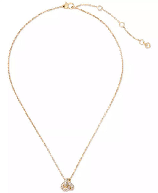 Gold-Tone Pavé Double Knot Pendant Necklace, 16" + 3" extender