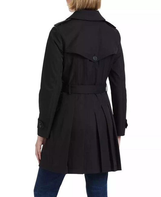 Women's Short Single-Breasted Pleated Back Trench Coat