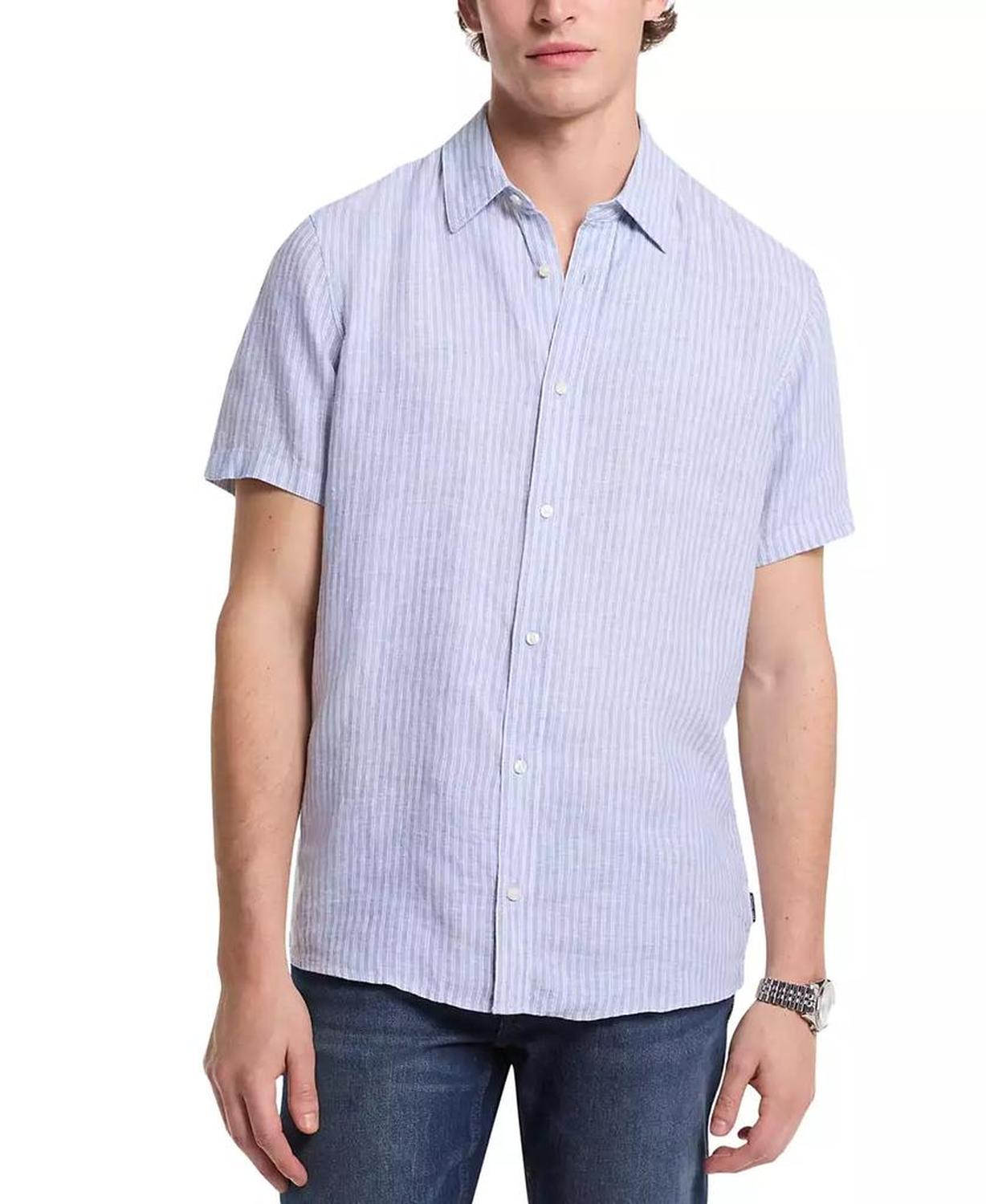 Men's Classic Fit Short Sleeve Button Front Halo Striped Shirt