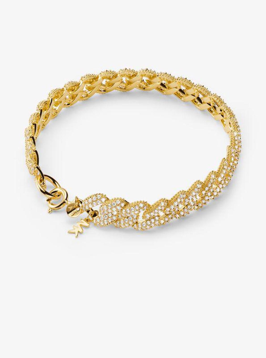 Precious Metal-Plated Sterling Silver Pavé Curb Link Bracelet