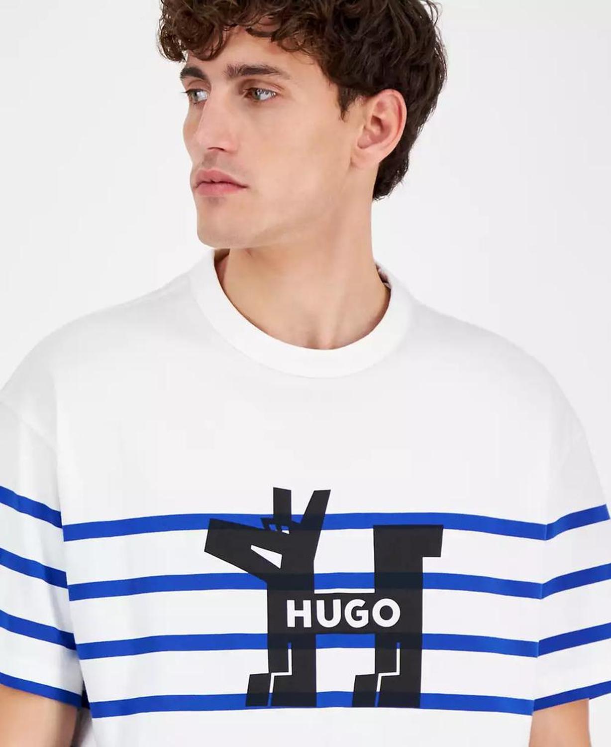 Men's Relaxed Fit Short Sleeve Striped Crewneck Logo T-Shirt
