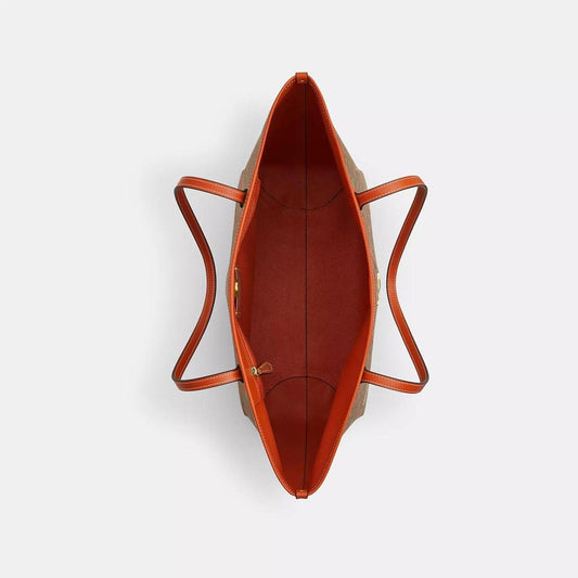 City Tote Bag In Signature Canvas With Orange Print