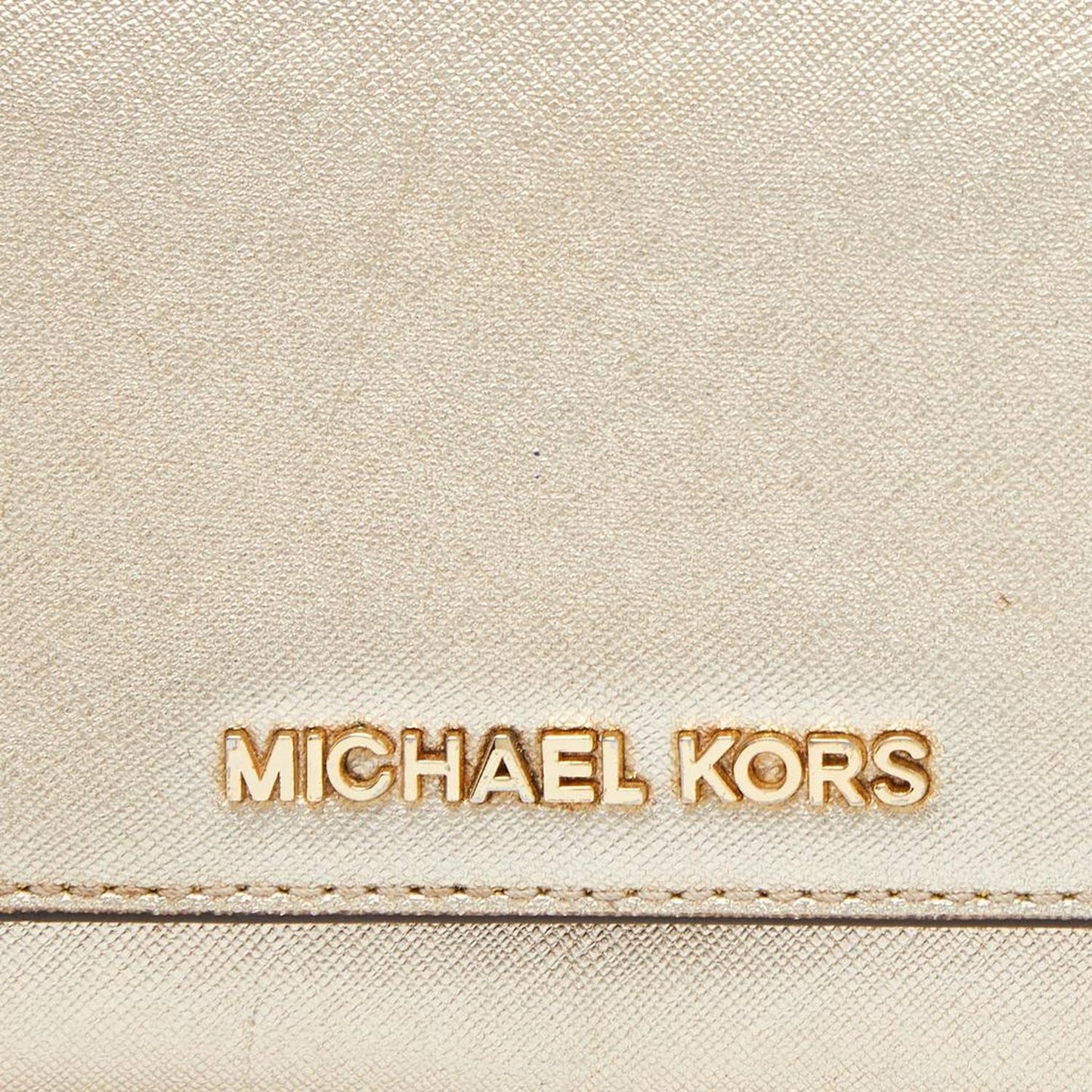 Michael Kors Gold Leather Jet Set Travel Wallet On Chain