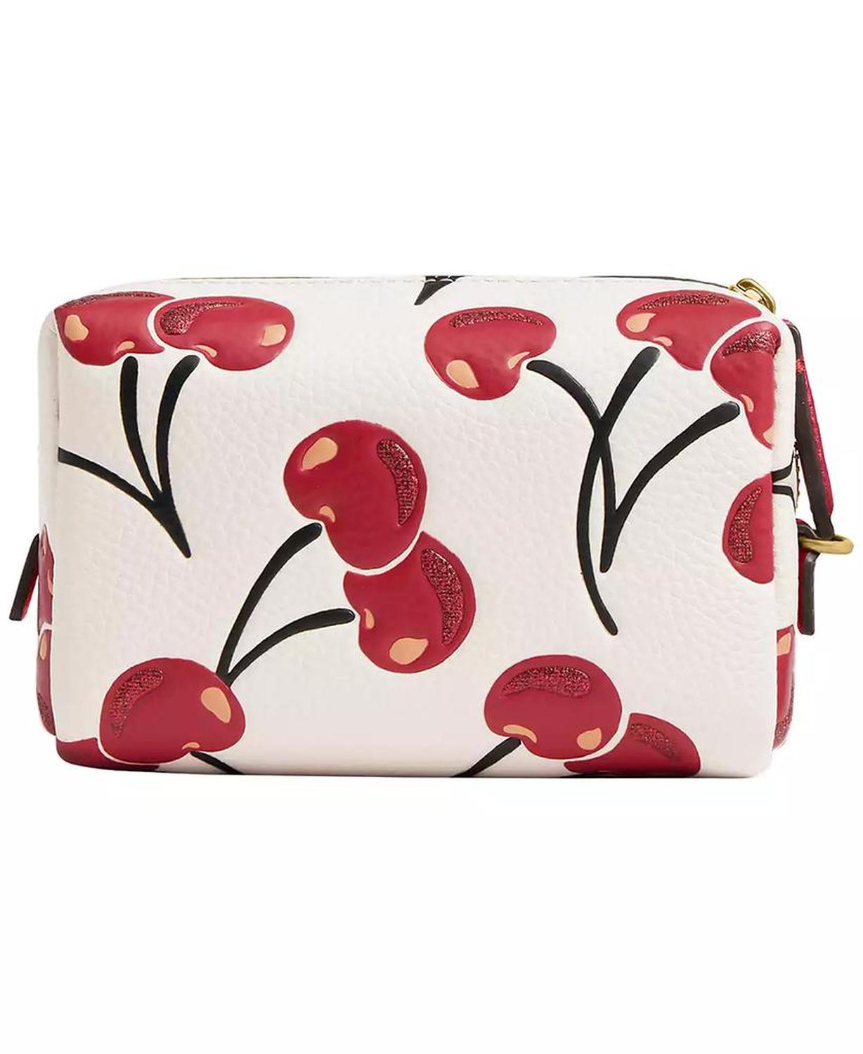 Boxed Essential Cherry Print Leather Cosmetic Pouch