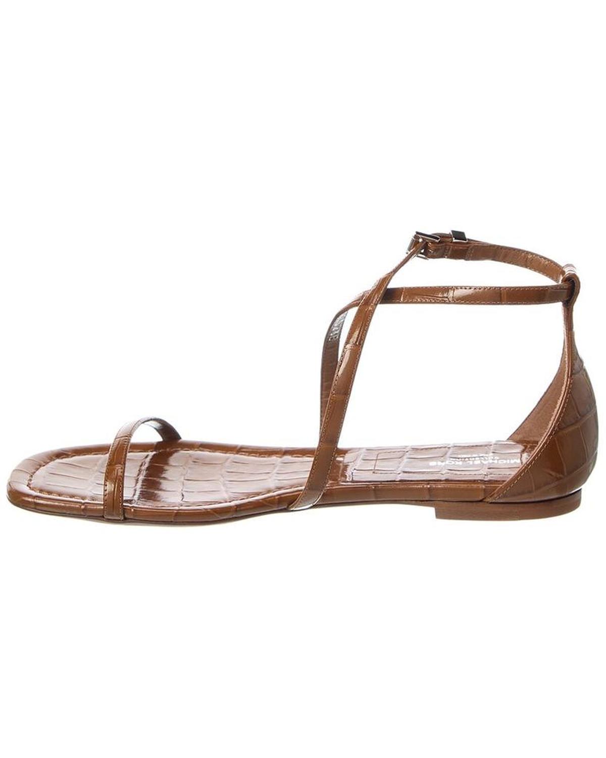 Polly Runway Croc-Embossed Leather Sandal