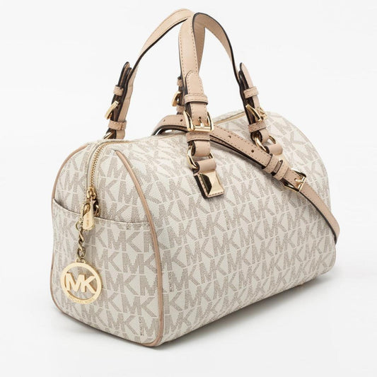 Michael Michael Kors Signature Coated Canvas And Leather Grayson Boston Bag
