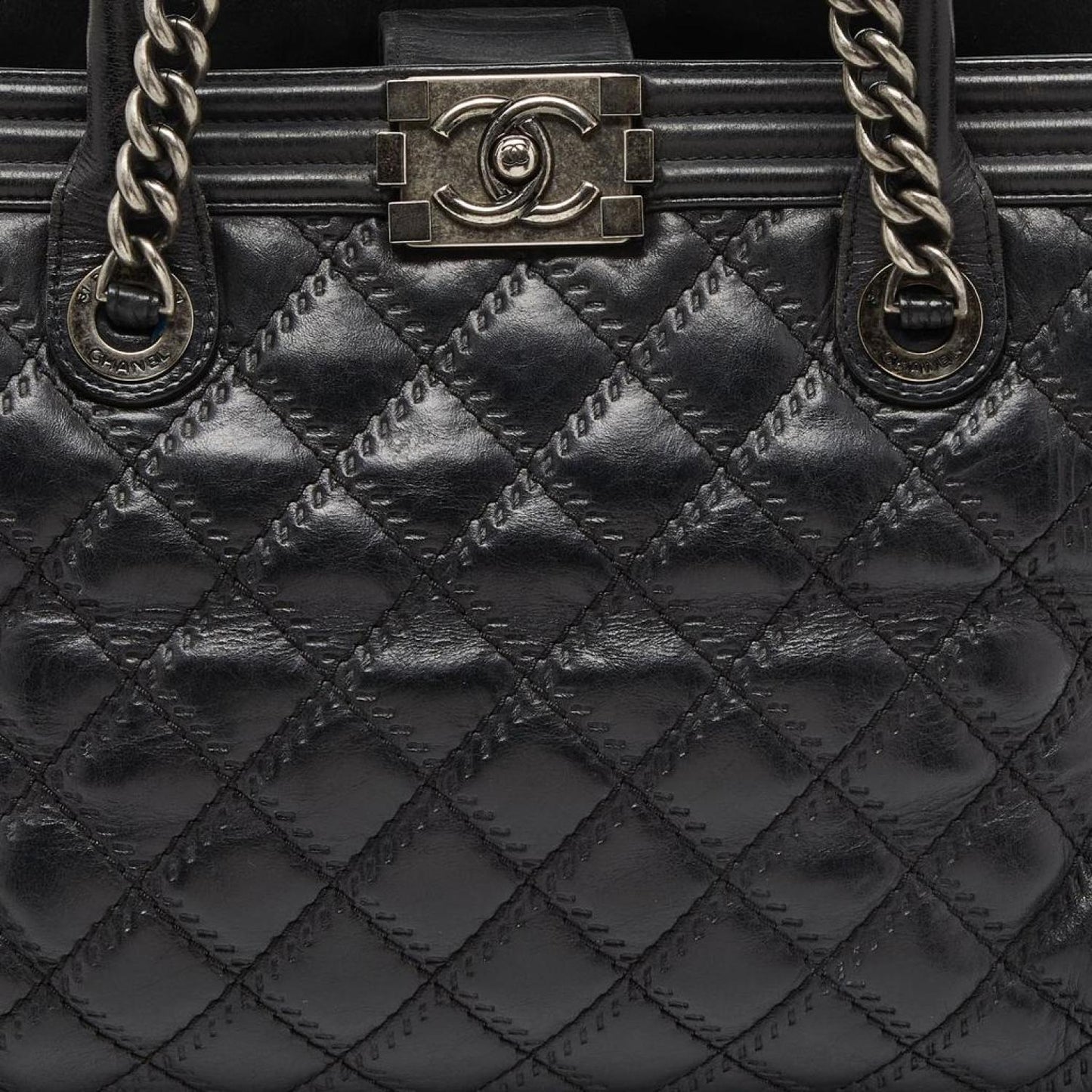Chanel Quilted Double Stitch Leather Boy Tote
