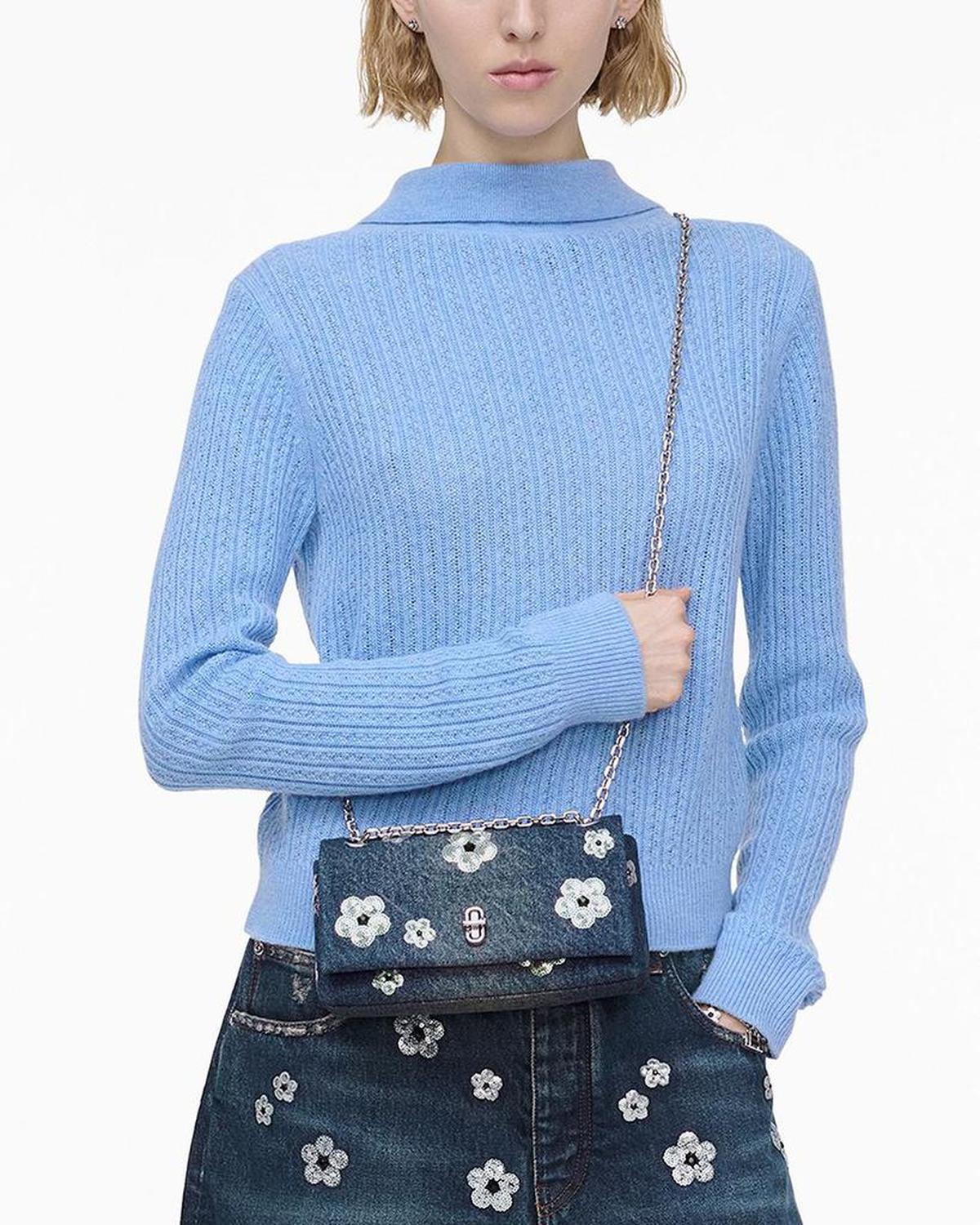 The Sequin Daisy Denim Dual Chain Wallet