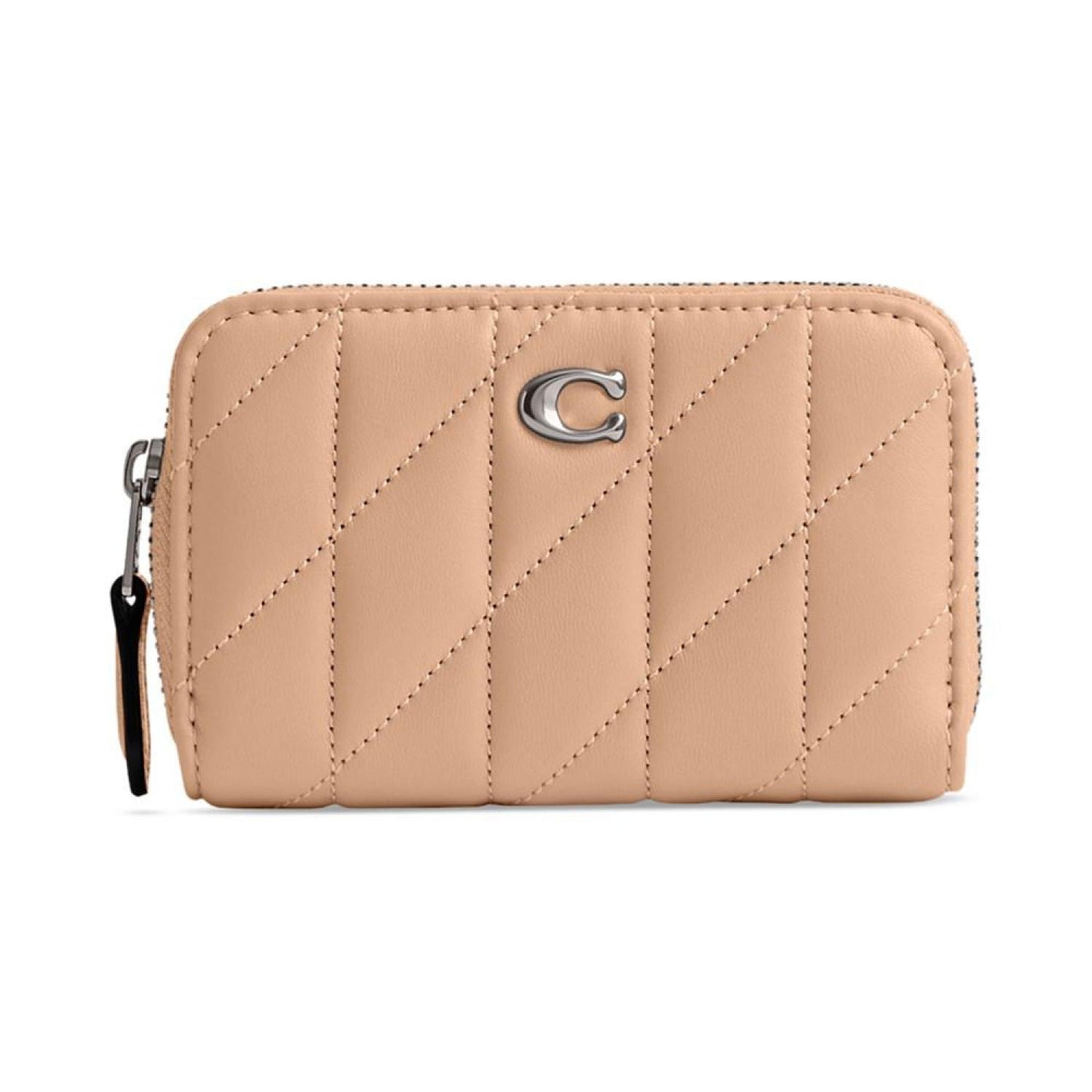 Quilted Pillow Leather Small Zip Around Card Case