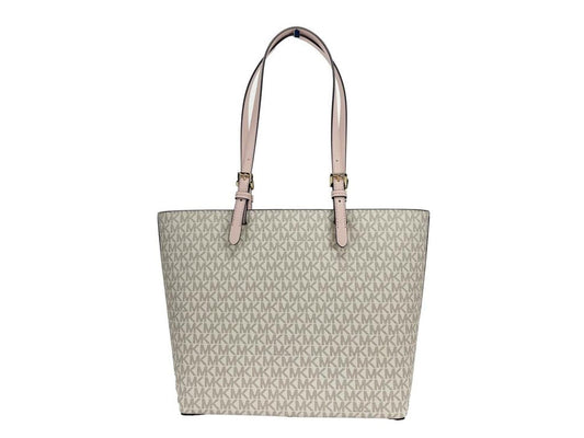 Michael Kors Jet Set Medium Powder Blush Signature PVC Double Pocket Tote Women's Bag