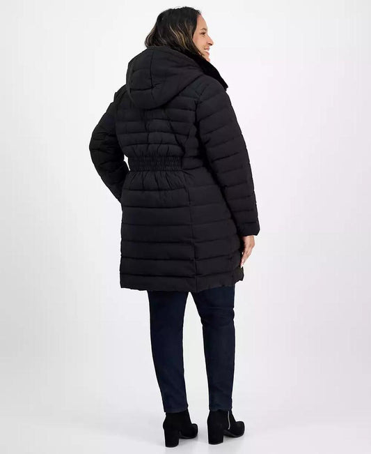 Plus Size Faux-Fur-Trim Hooded Puffer Coat