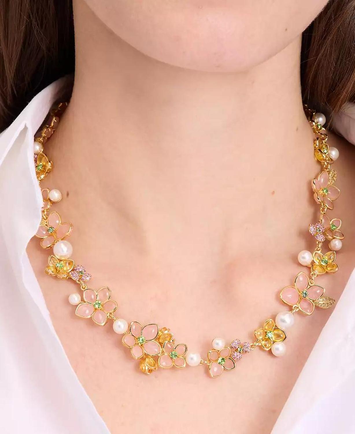 Gold-Tone Pastel Petals All-Around Necklace, 16-1/2" + 3" extender