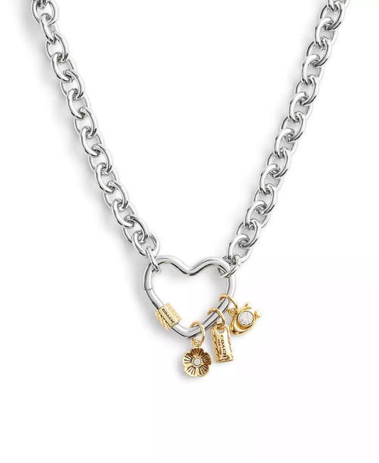 Faux Stone Signature Charm Carabiner Heart Necklace