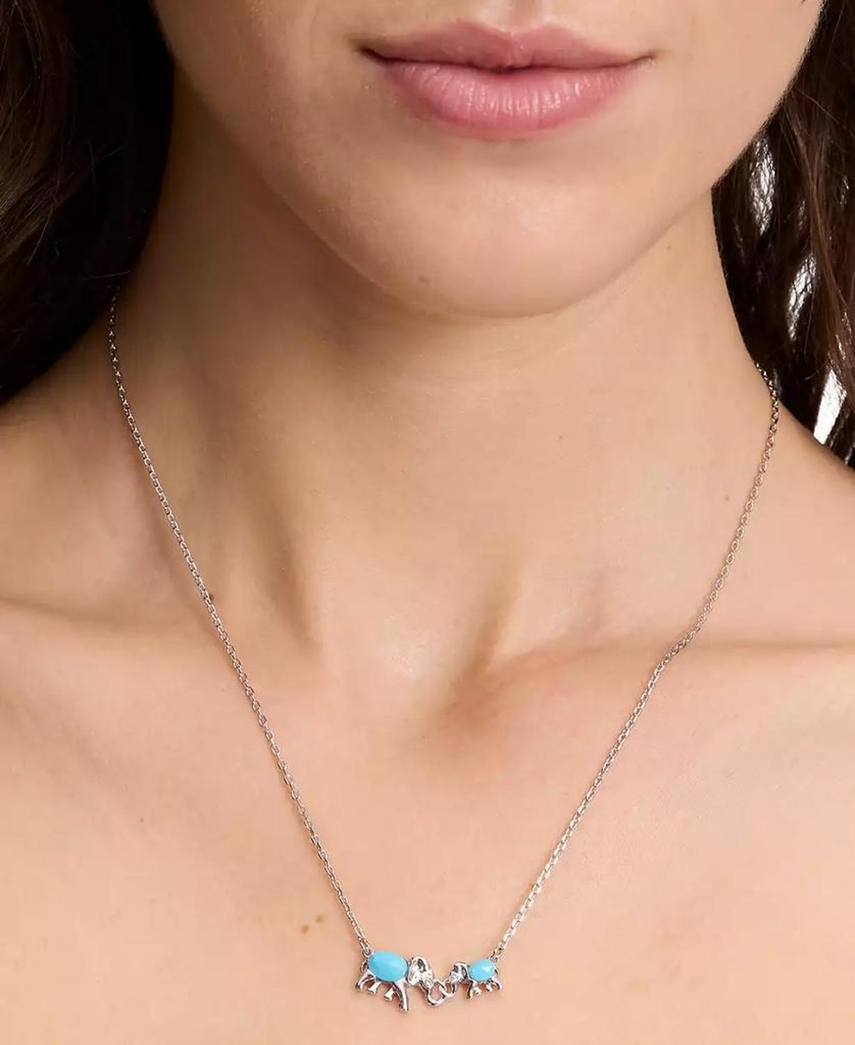 Silver-Tone Mama Elephant Stone Pendant Necklace, 16" + 3" extender