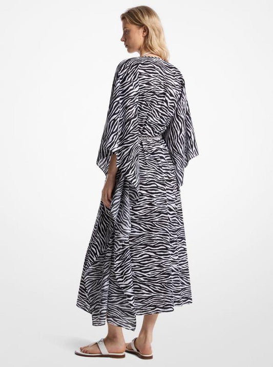 Zebra Print Cotton Belted Caftan