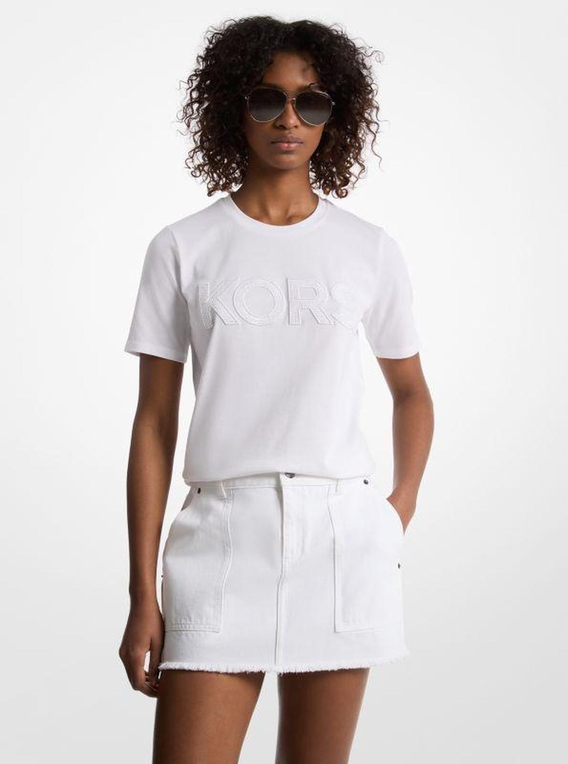 Sequined Logo Cotton T-Shirt