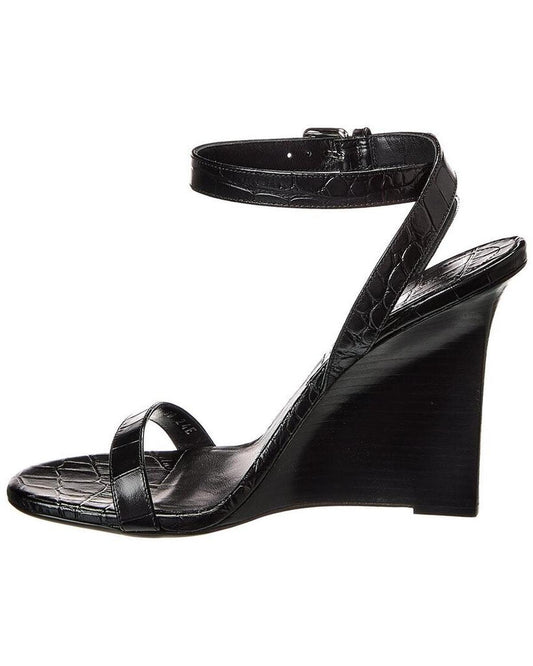 Claudia Croc-Embossed Leather Wedge Sandal
