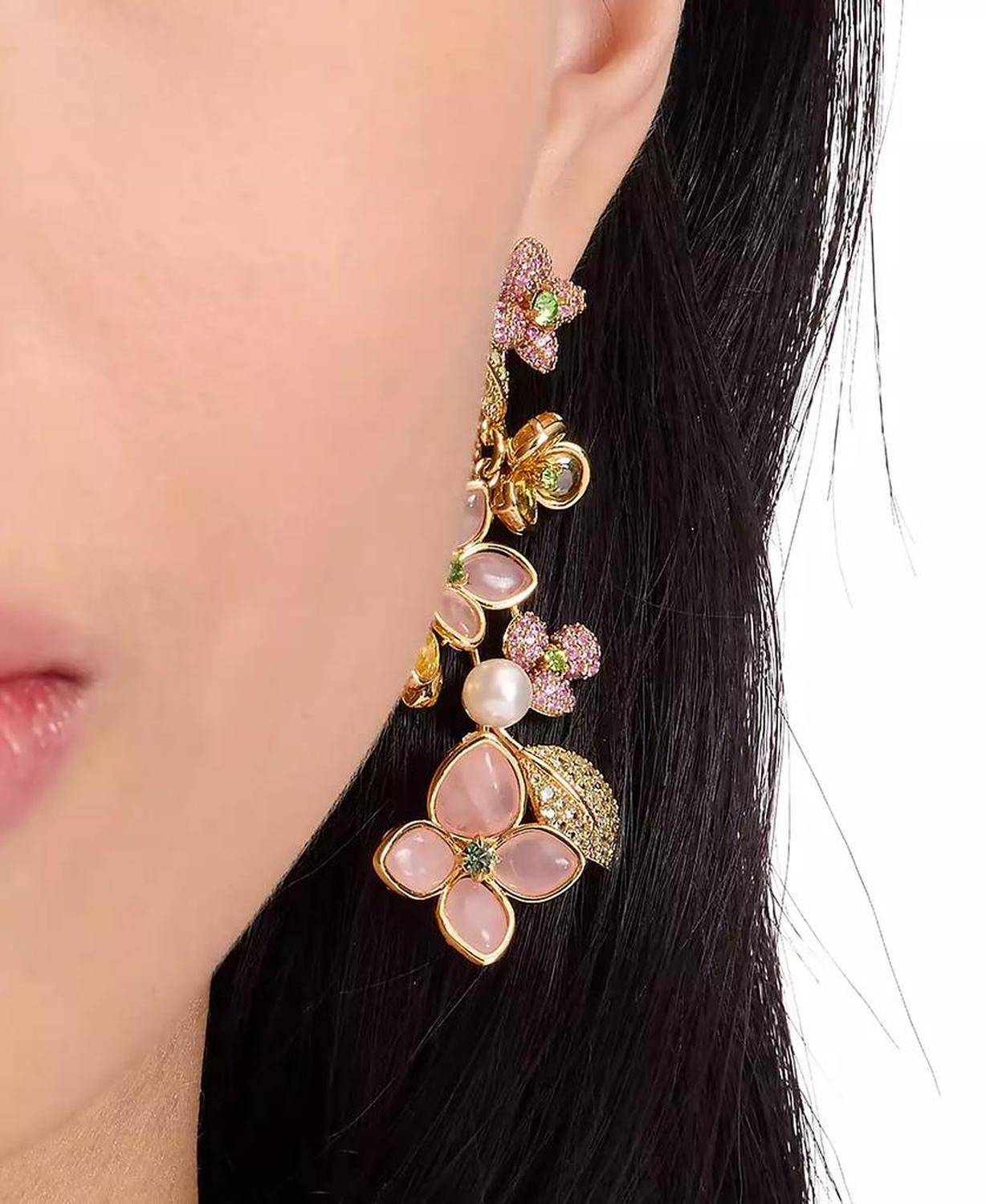 Gold-Tone Pastel Petals Linear Earrings