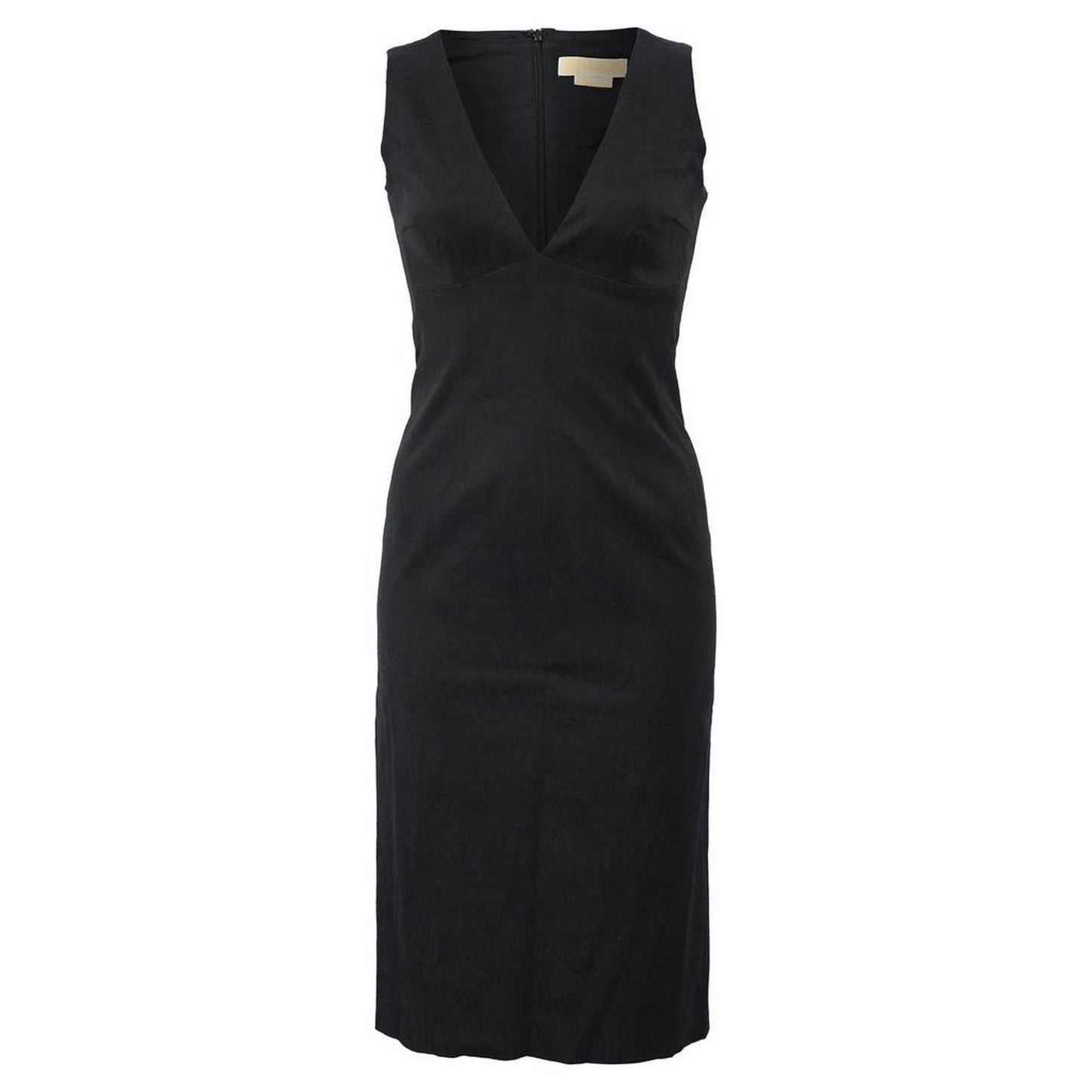 V-Neck Midi Dress in Black Polyester