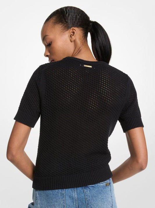 Cotton and Cashmere Mesh Short-Sleeve Sweater