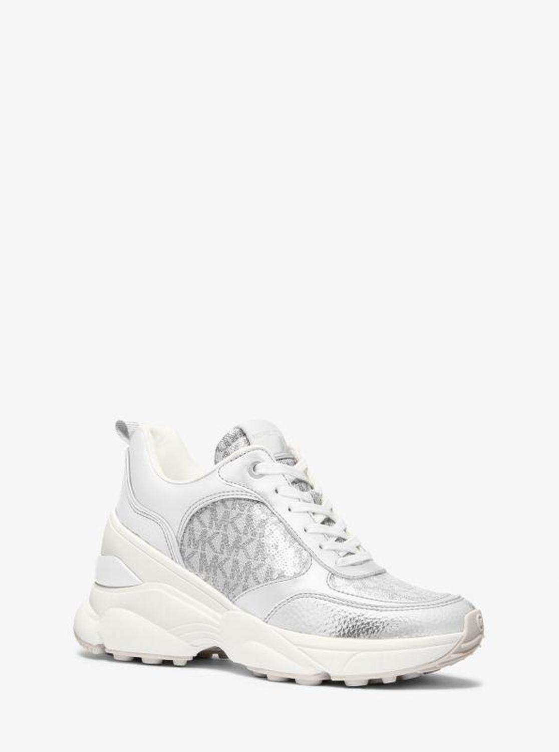 Katrina Sequined Mixed-Media Trainer