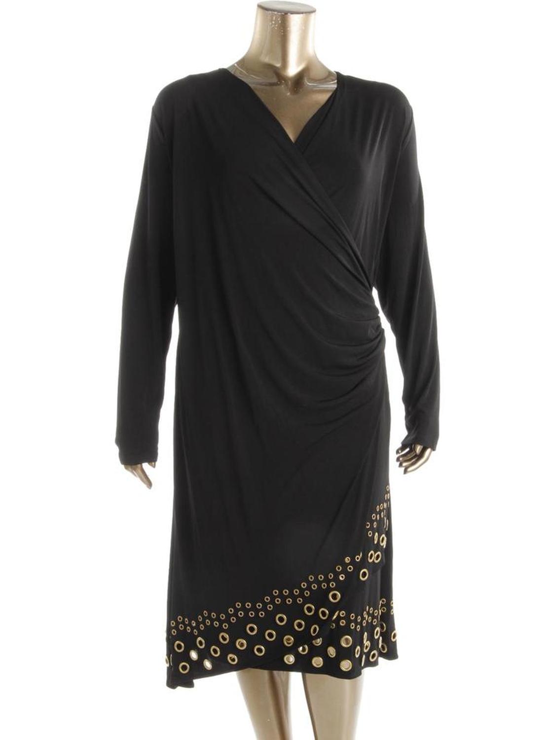 Plus Womens Matte Jersey Grommet Hem Wrap Dress