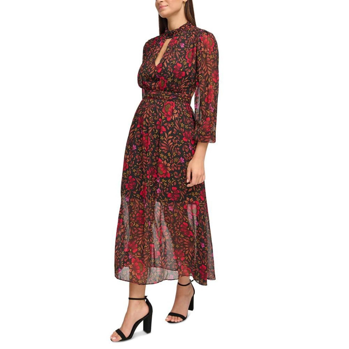 Women's Printed Chiffon Cut-Out Lace-Up Maxi Dress