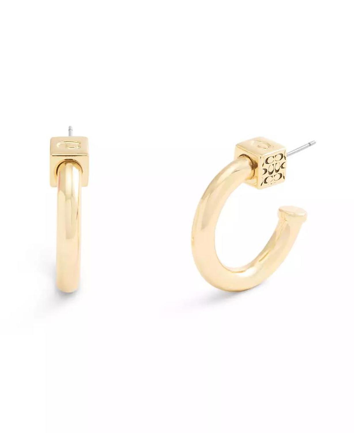 Gold Signature Quilted Cube Chubby Hoop Earrings