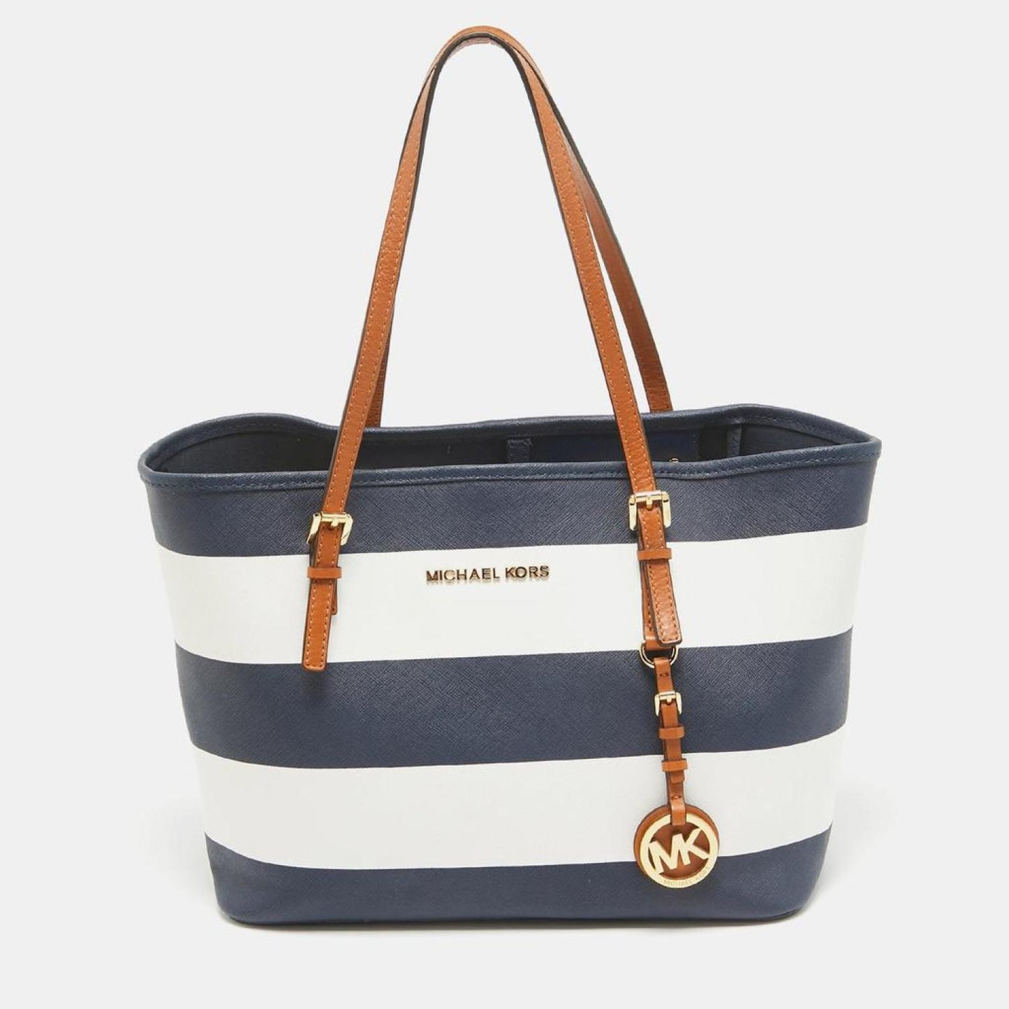 Michael Kors Leather Stripe Jet Set Travel Tote