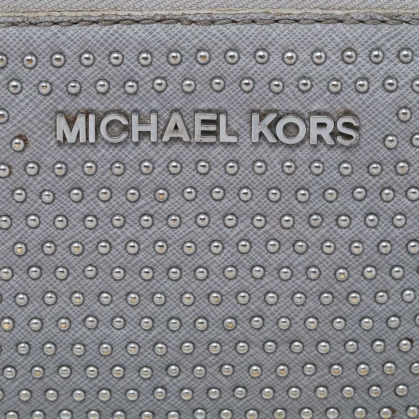 Michael Kors Grey Saffiano Leather Micro Stud Travel Zip Around Wallet..