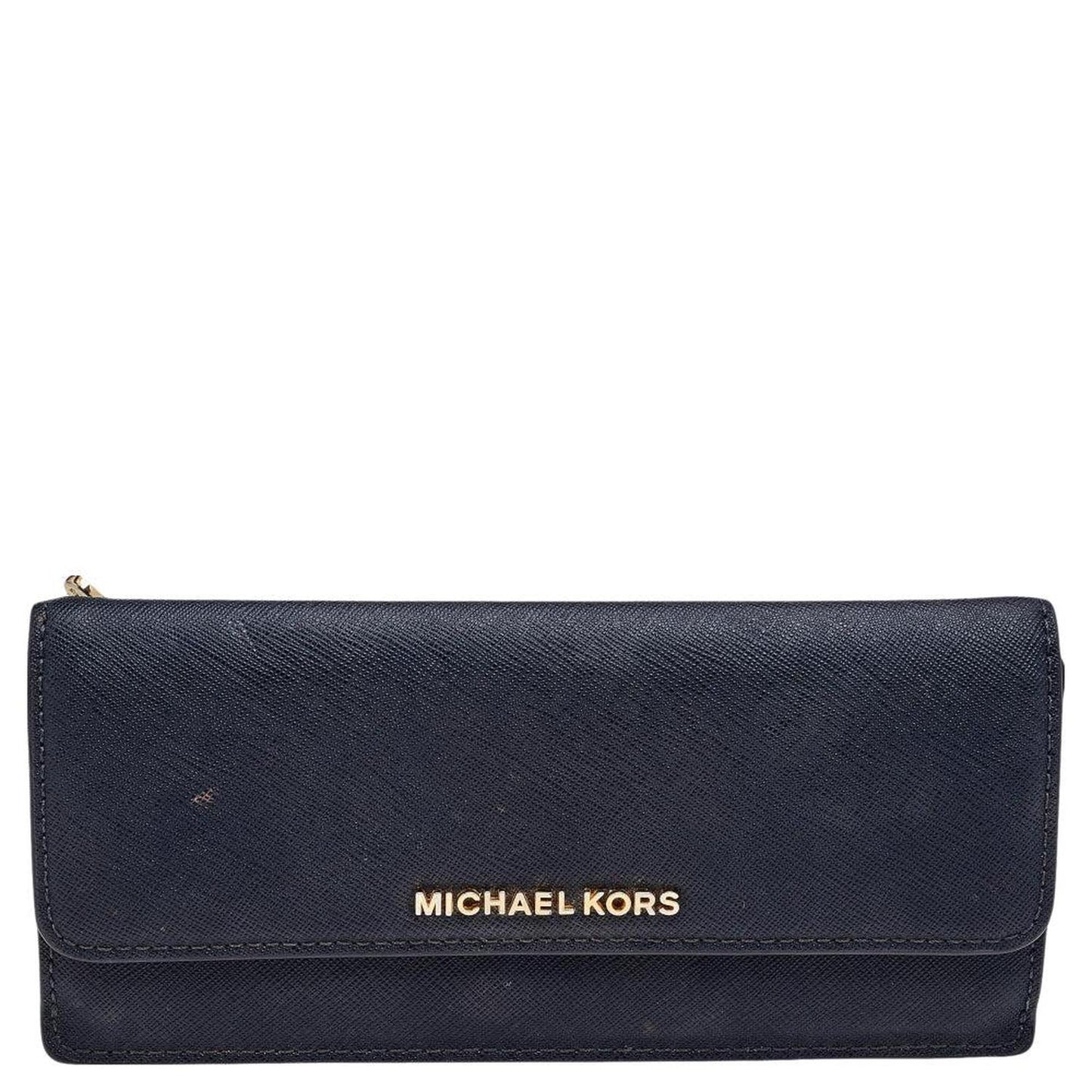 Michael Kors Navy Blue Saffiano Leather Jet Set Travel Flat Wallet..