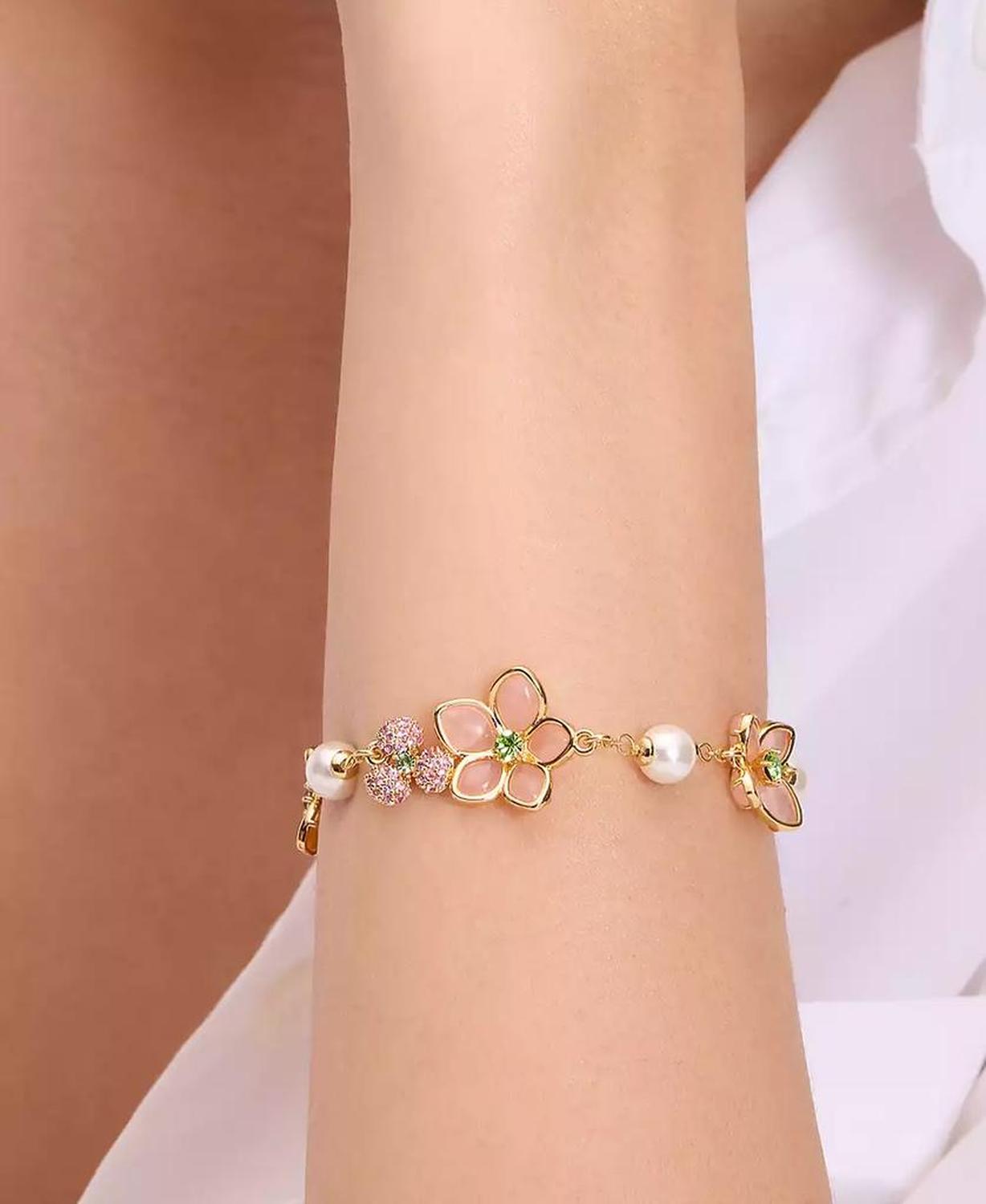 Gold-Tone Pastel Petals Bracelet