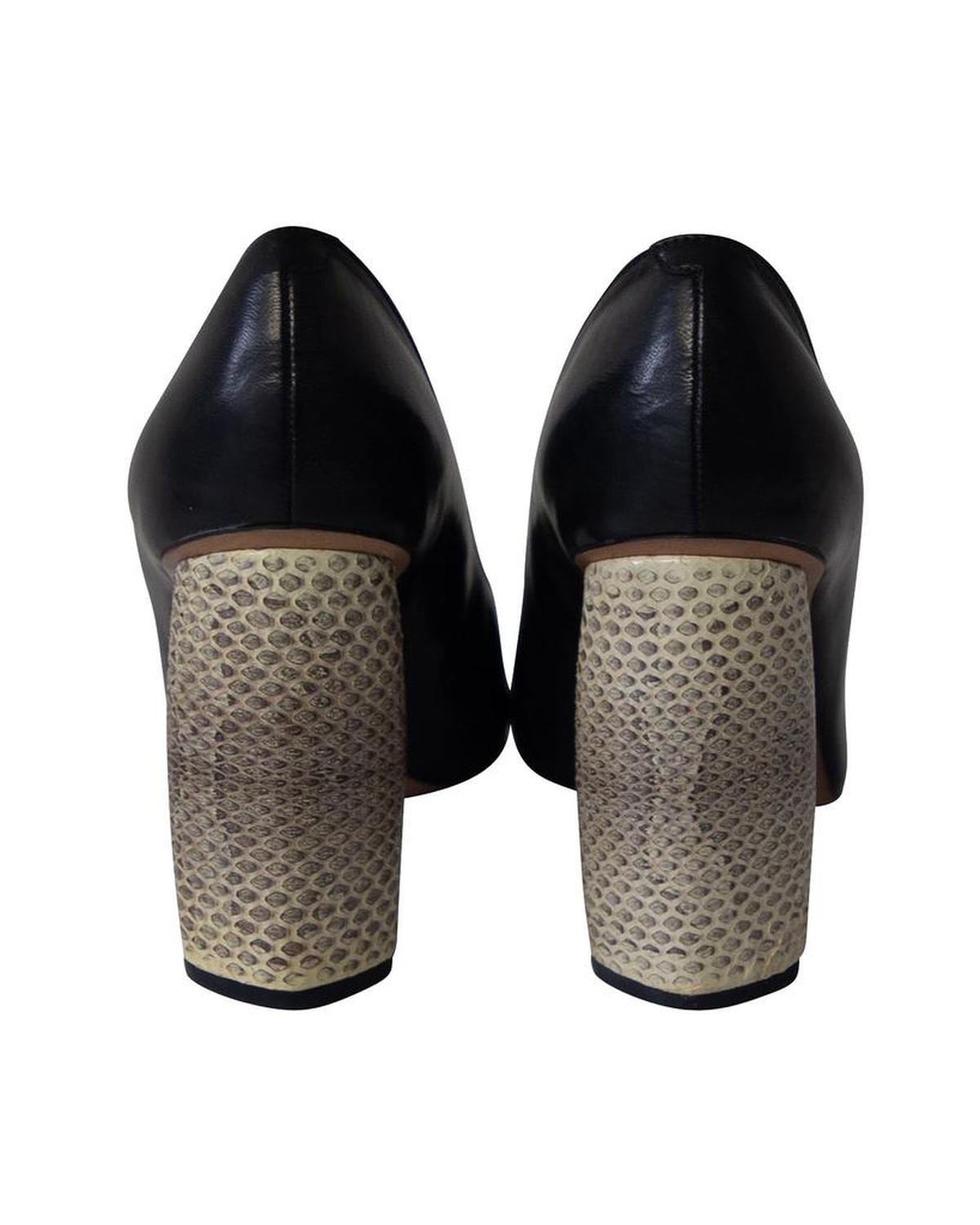 Marc Jacobs Print Block Heel Pointed Court Shoes in Black Leather