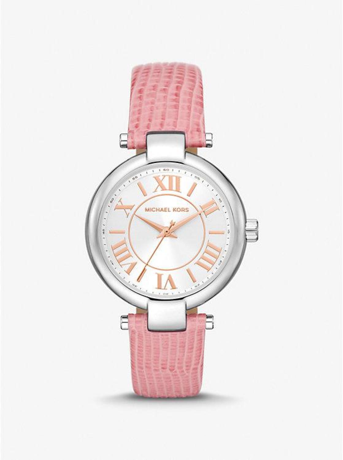 Laney Silver-Tone and Lizard Embossed Leather Watch