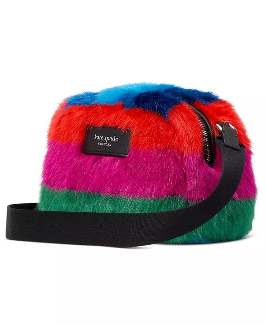 Puffed Striped Faux Fur Small Crossbody