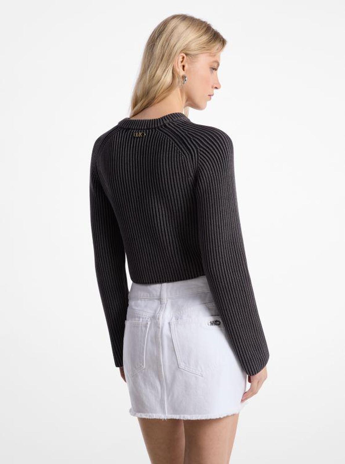 Garment-Dyed Ribbed Cotton Cropped Sweater