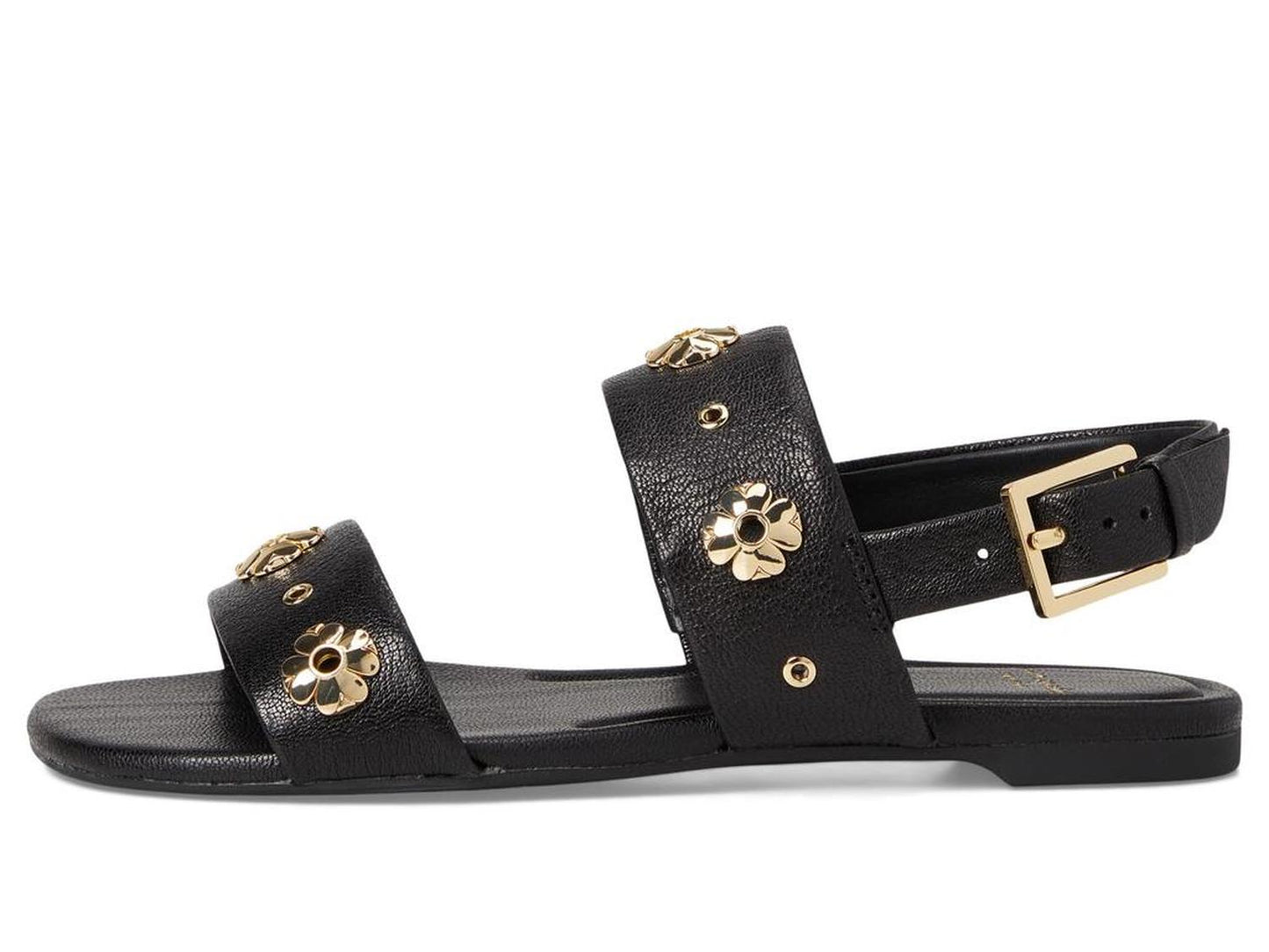 Spade Flower Stud Pebbled Leather Flat Sandal